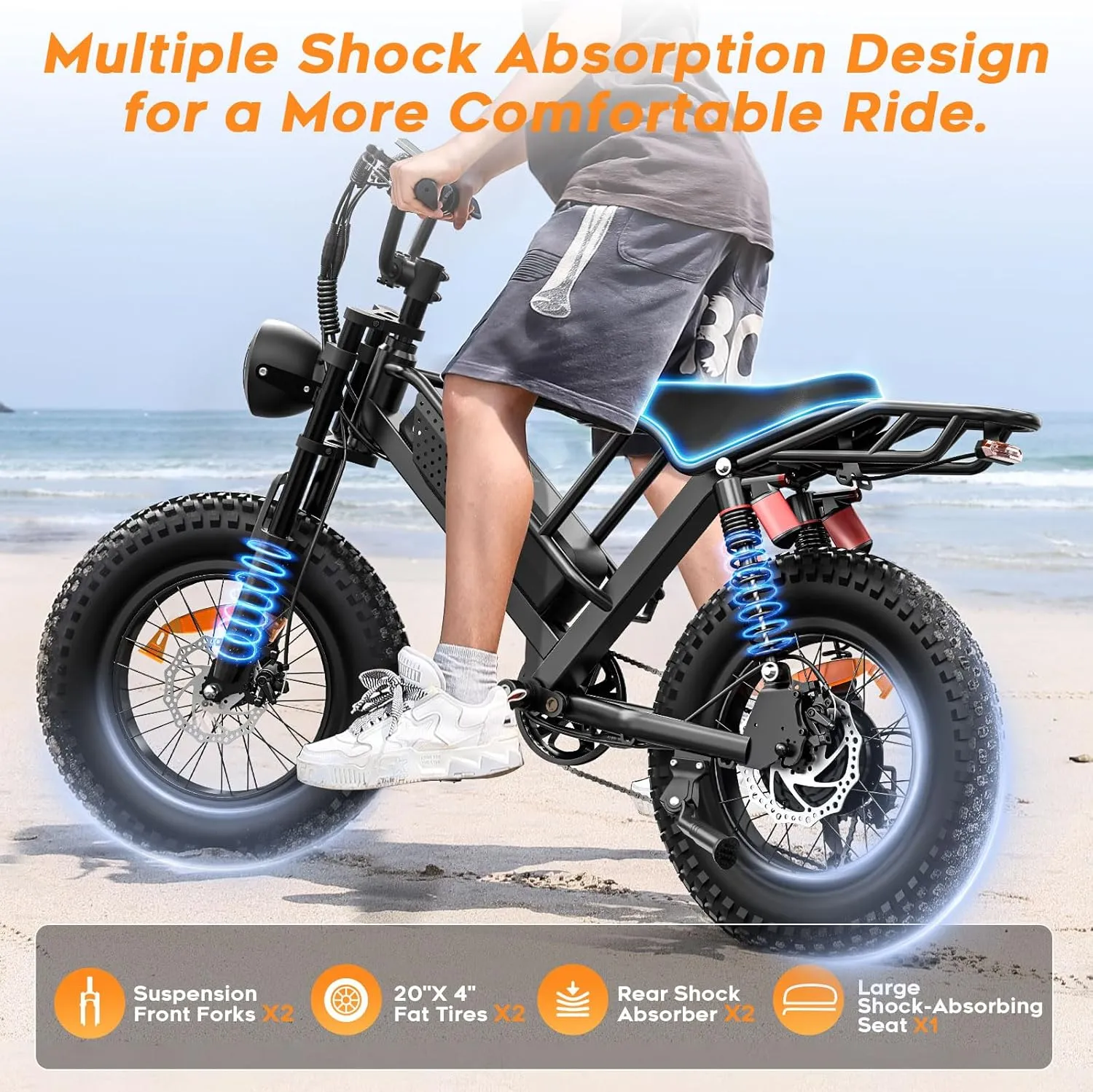Spacewalk Electric Bike,16" Fat Tire Ebike,More Suitable for Riders Under 5'2"& Teens,20" More Suitable 5'5" & above,750W Motor,21.7/24.9MPH,50mi PAS,48V/15Ah Battery,4x Suspension for a Smoother Ride