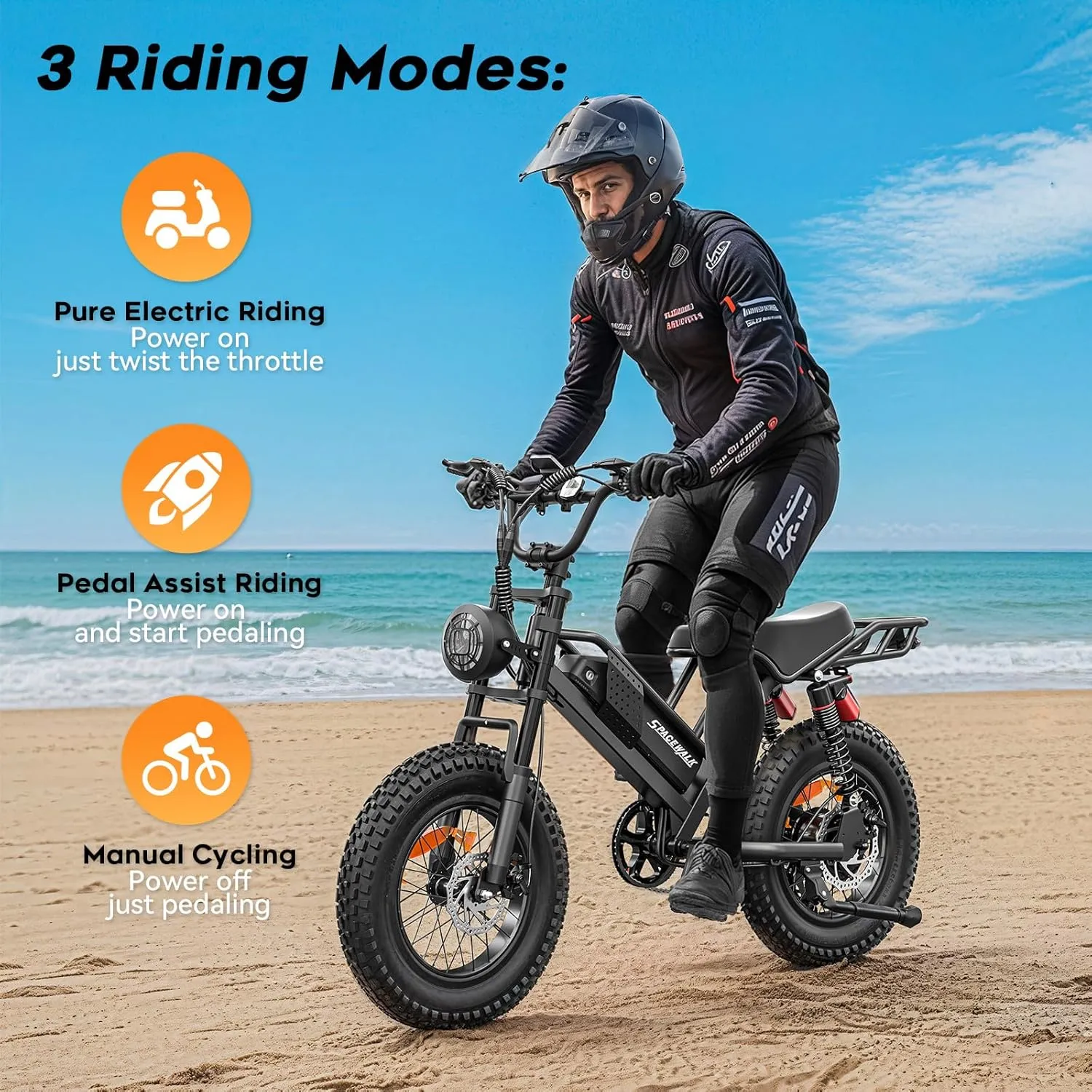 Spacewalk Electric Bike,16" Fat Tire Ebike,More Suitable for Riders Under 5'2"& Teens,20" More Suitable 5'5" & above,750W Motor,21.7/24.9MPH,50mi PAS,48V/15Ah Battery,4x Suspension for a Smoother Ride