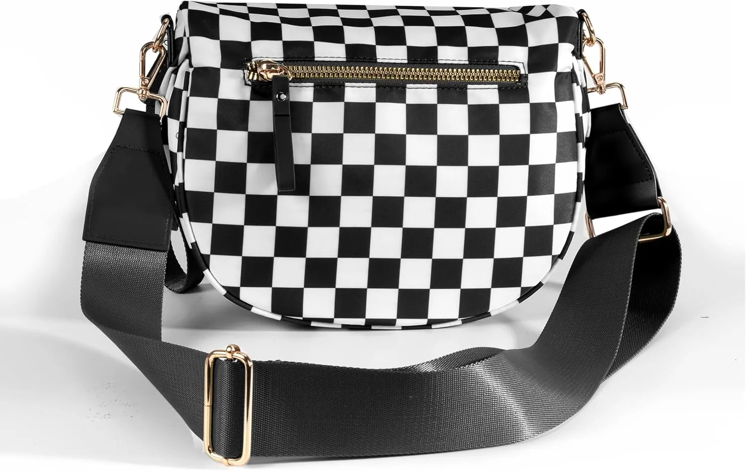 Spacious Checkered Nylon Crossbody Bag Bum Bag Checkered Handbags Wallets for Women
