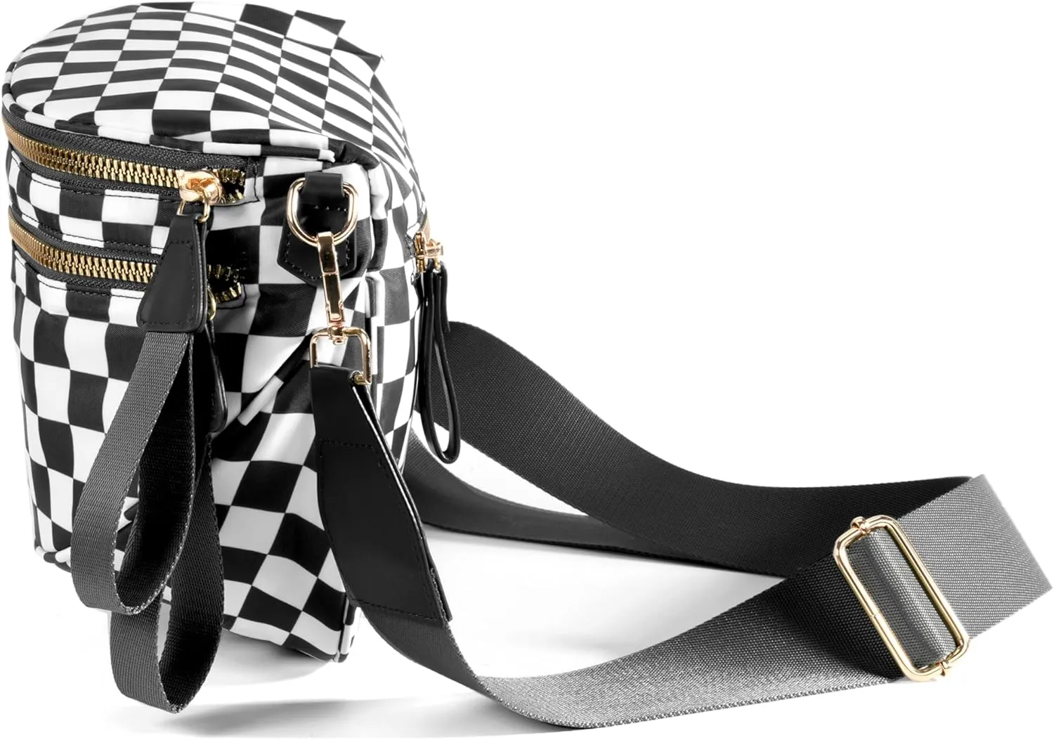 Spacious Checkered Nylon Crossbody Bag Bum Bag Checkered Handbags Wallets for Women