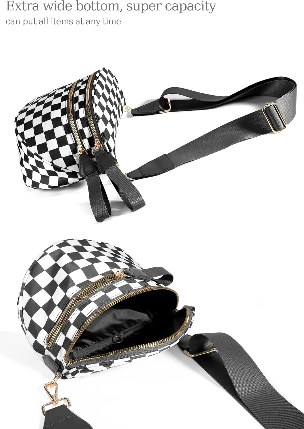 Spacious Checkered Nylon Crossbody Bag Bum Bag Checkered Handbags Wallets for Women