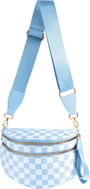 Spacious Checkered Nylon Crossbody Bag Bum Bag Checkered Handbags Wallets for Women