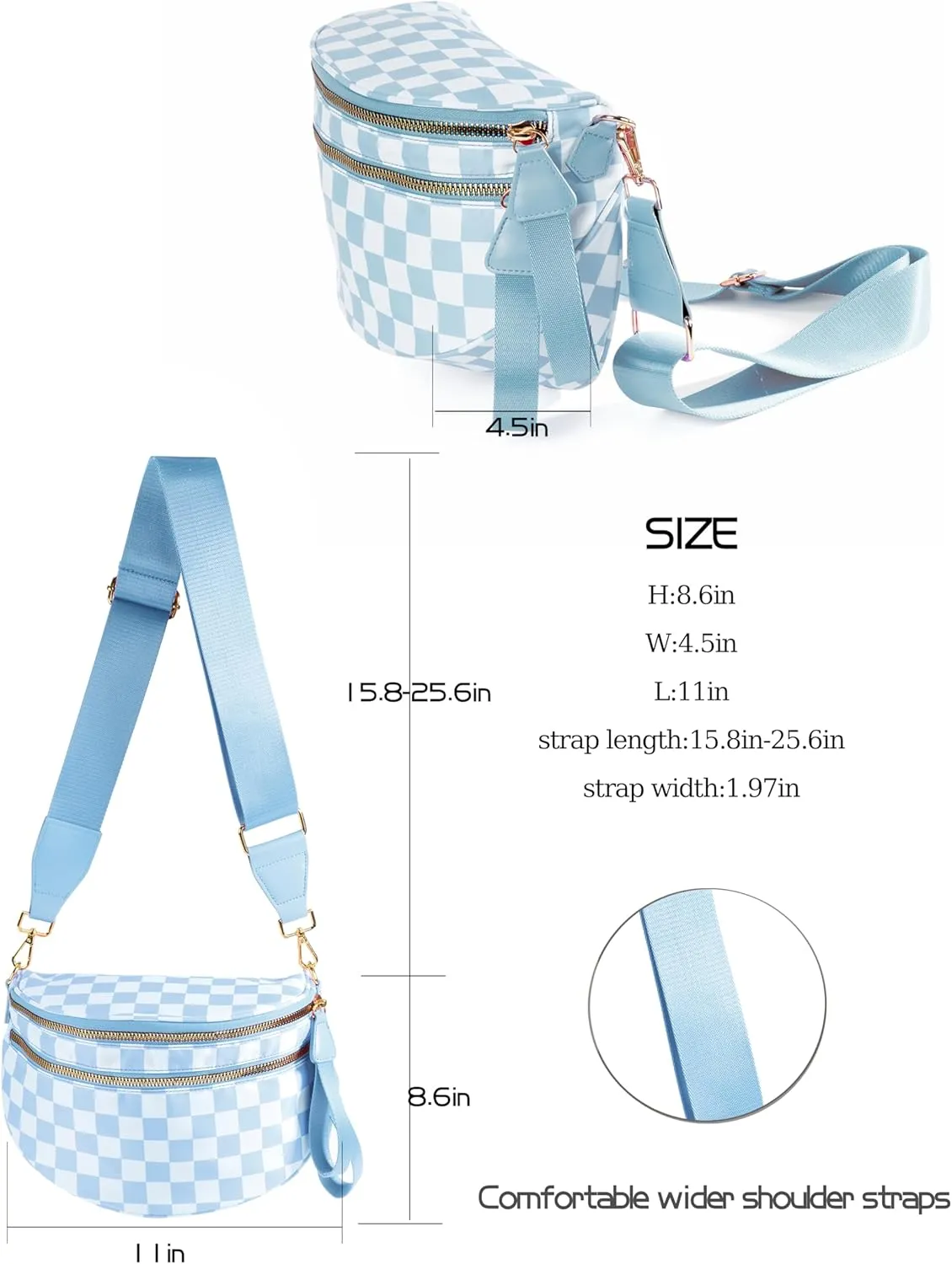 Spacious Checkered Nylon Crossbody Bag Bum Bag Checkered Handbags Wallets for Women