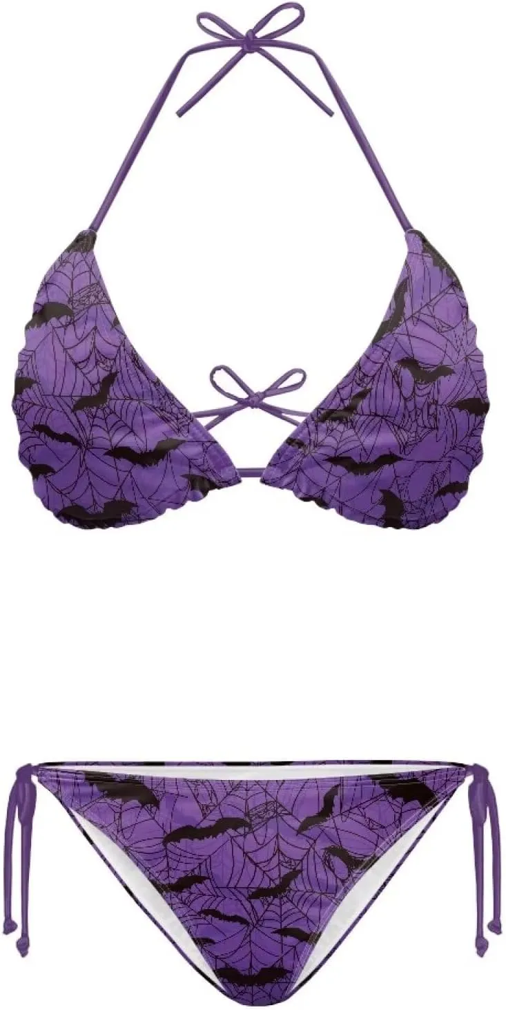 String Women's Sexy Halter Thong Bikini 2 Piece with Tie Sides Summer Triangle Bikini Set Swimsuits