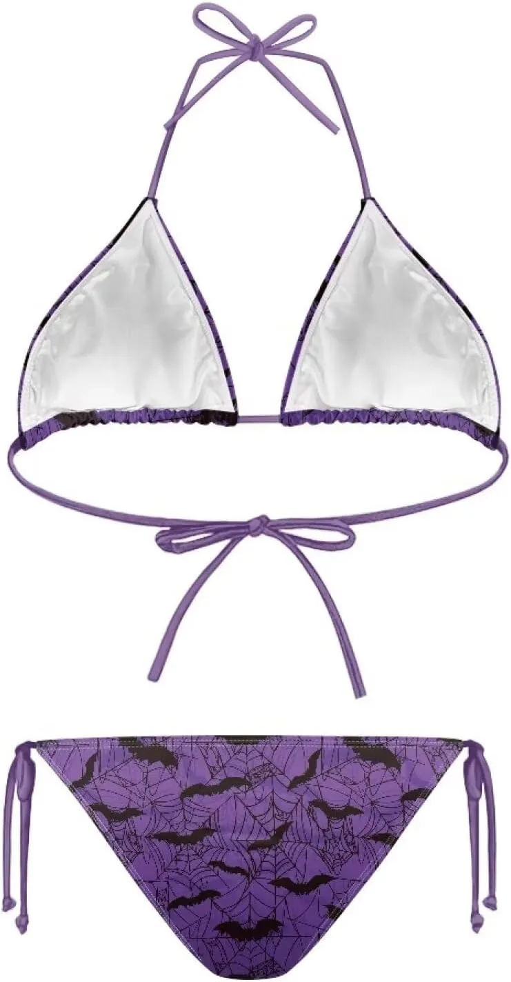 String Women's Sexy Halter Thong Bikini 2 Piece with Tie Sides Summer Triangle Bikini Set Swimsuits