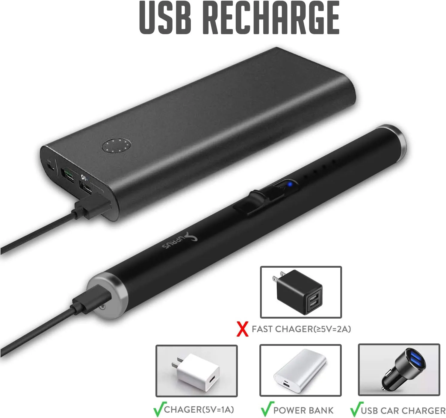 SUPRUS Lighter Electric Candle USB Type C Rechargeable Lighter with Upgraded LED Battery Display Safety Switch Flameless Plasma Windproof for Cooking BBQs Fireworks