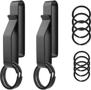 Tactical Stealth Duty Belt Key Holder, 2 Pack Belt Key Clip Holder with 12 Pcs Key Rings Black Stainless Steel Belt Loop Holder for Duty Policemen Fire Agencies Law Enforcement (75X12.5mm)