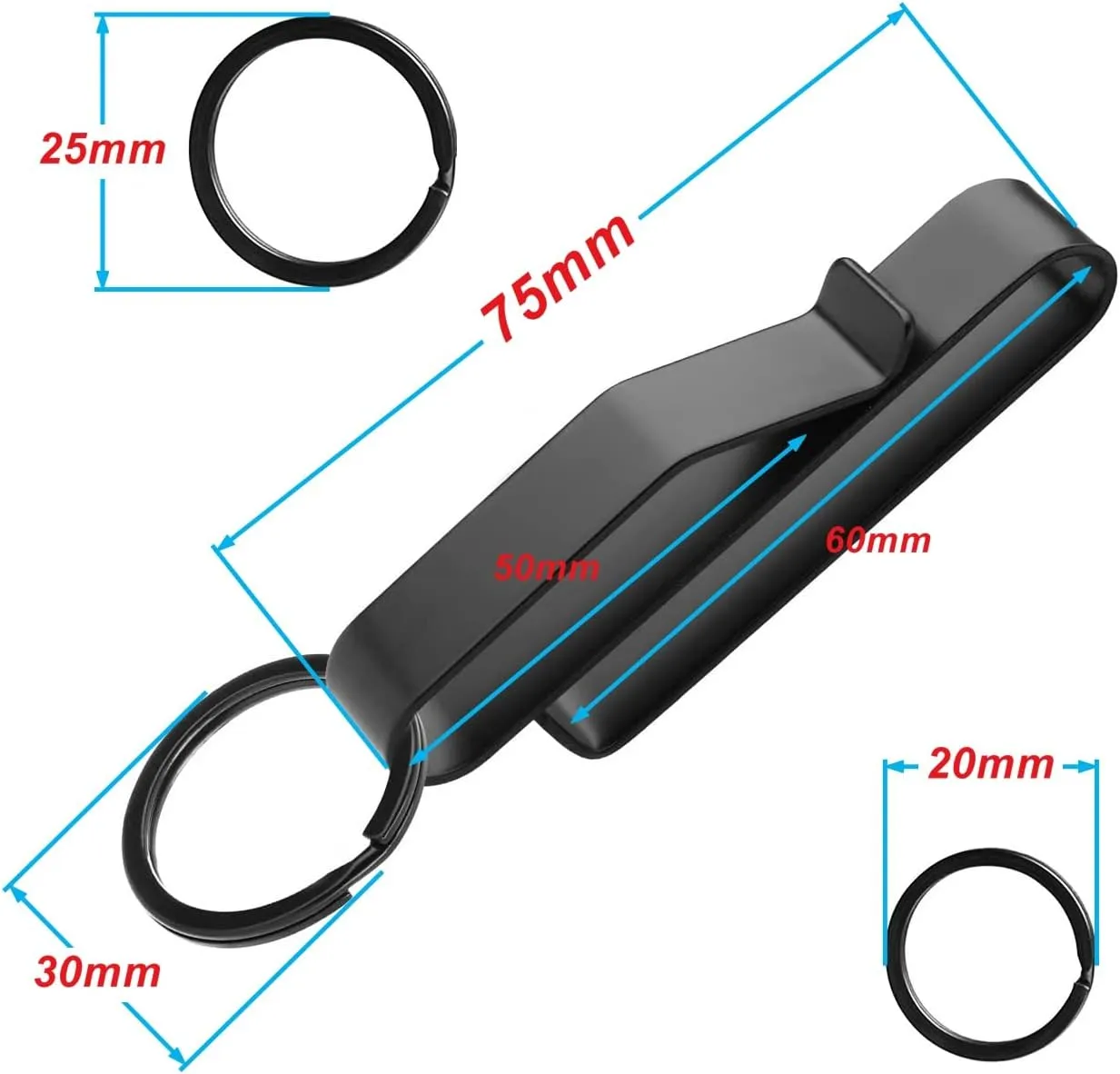 Tactical Stealth Duty Belt Key Holder, 2 Pack Belt Key Clip Holder with 12 Pcs Key Rings Black Stainless Steel Belt Loop Holder for Duty Policemen Fire Agencies Law Enforcement (75X12.5mm)