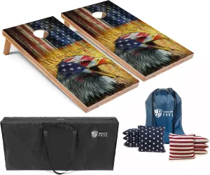 Tailgating Pros American Themed Lightweight Corn Hole Board Set w/Multicolored Built-in LED Lights, Bean Bags and Carrying Case - 4'x2' Cornhole Toss