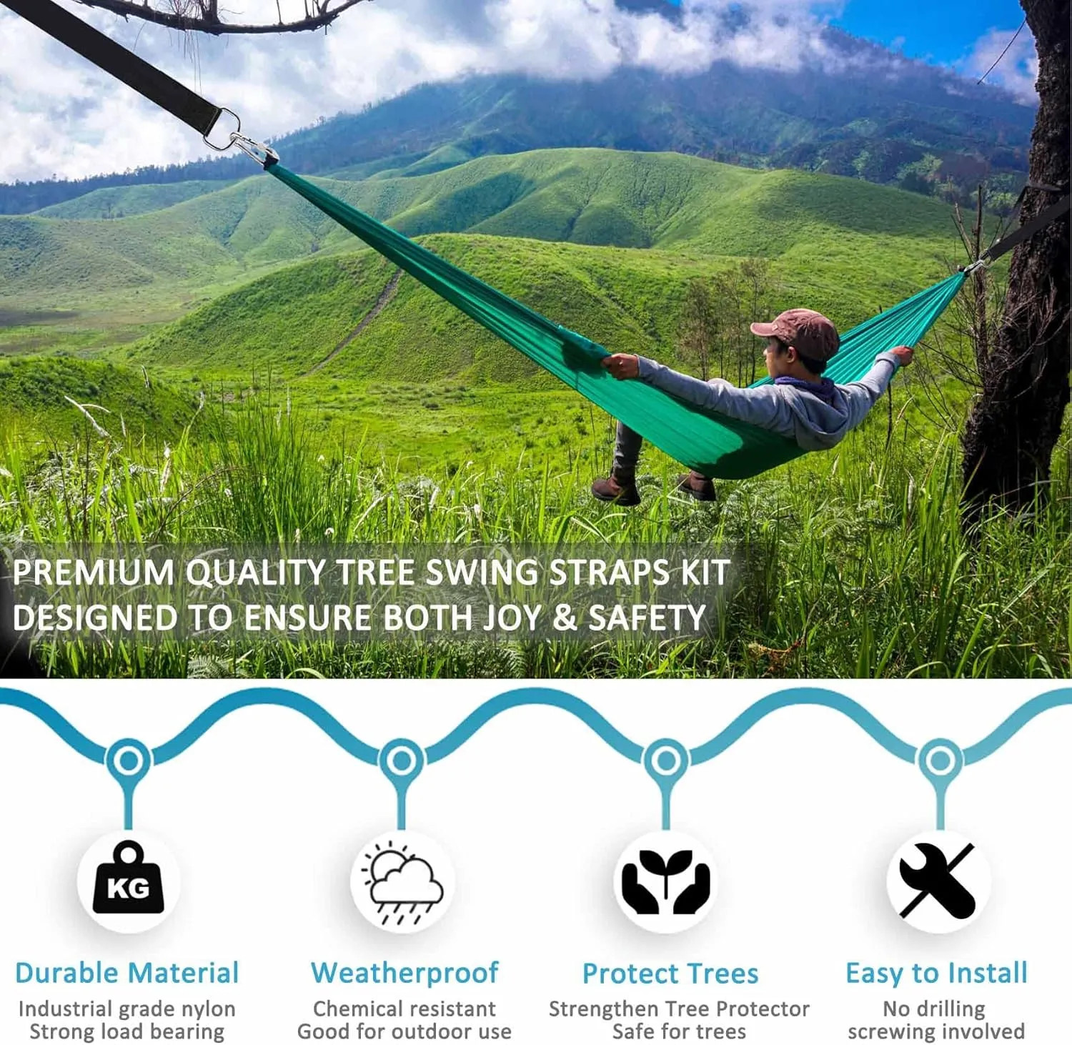 Tree Swing Straps Hanging Kit 4FT/8FT/15FT/20FT/25FT, Extra Long Tree Swing Straps Holds 5500 lbs with Lock Carabiners & Tree Protectors, Safer for All Swing & Hammock (8FT)