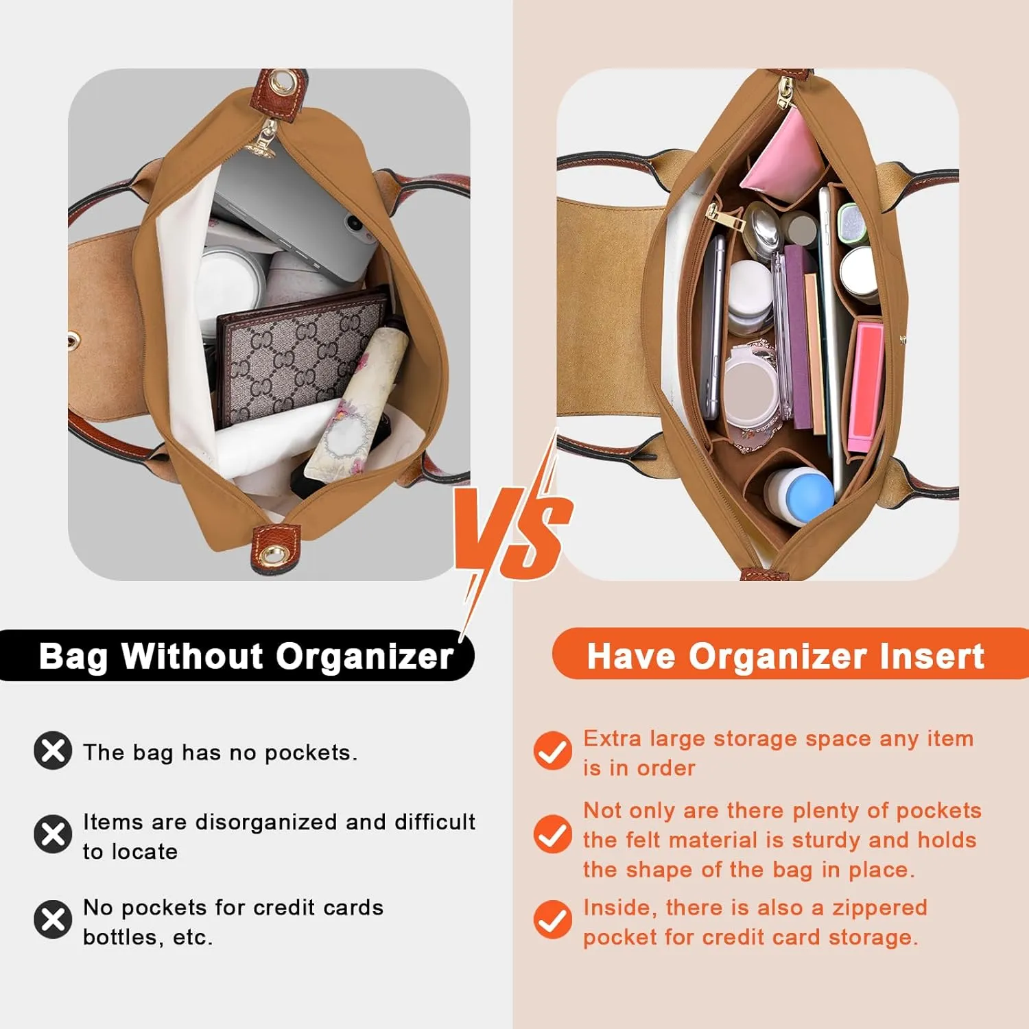 Upgraded Flet Organizer Insert for Longchamp Le Pliage M Handbag Insert (EarthColor, Medium)