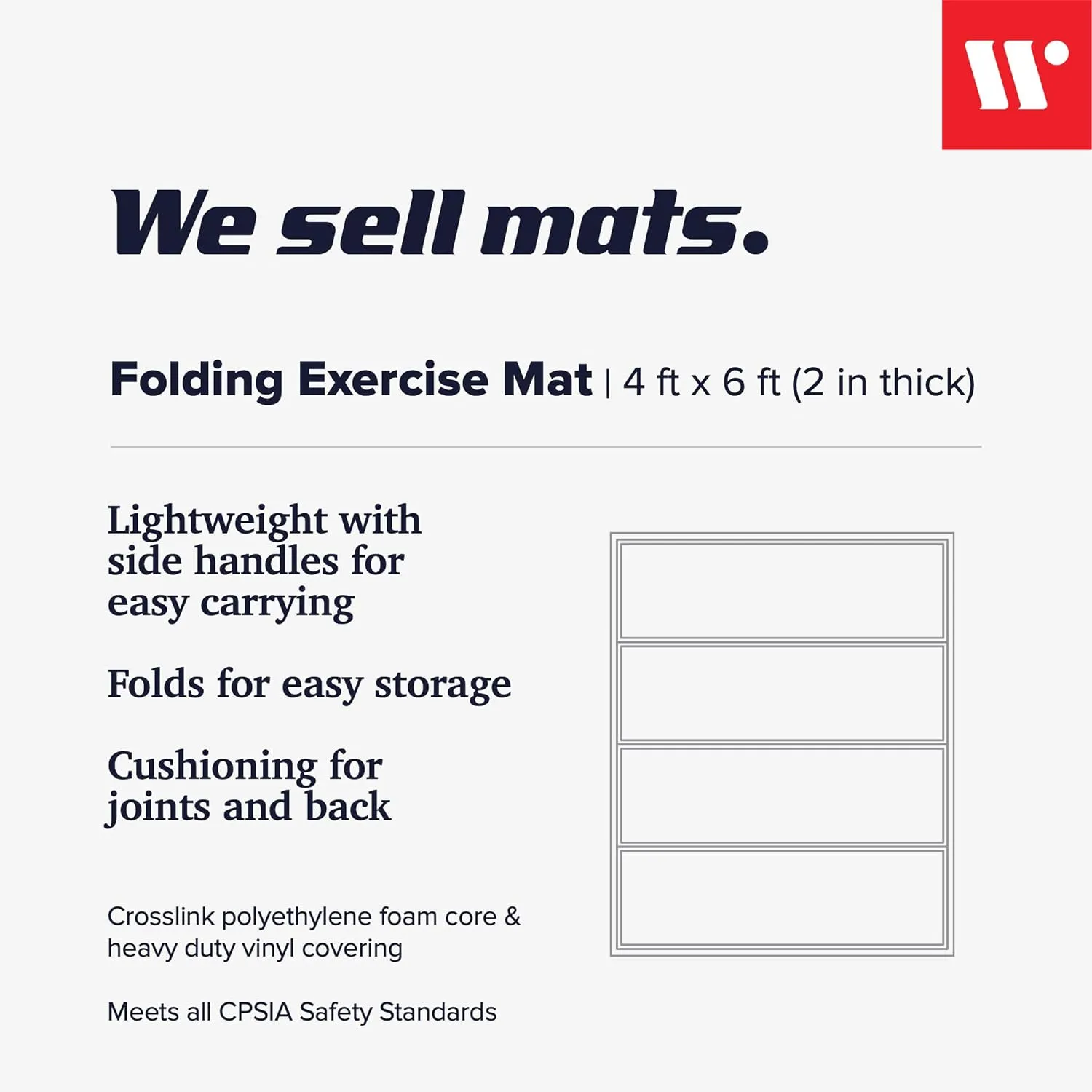 We Sell Mats - 4 ft x 6 ft x 2 - Personal Fitness & Exercise Mat for Home Workout - Lightweight and Folds for Carrying  All Purpose Gym Mat  Thick Mat for Yoga, Pilates, Stretches, Floor Exercises