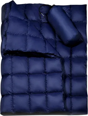 Windproof Down Camping Blanket, Thicker Water Resistant, Portable, Wearable, Warm for Travel, Hiking, Extra Large (79" x 55"), Navy