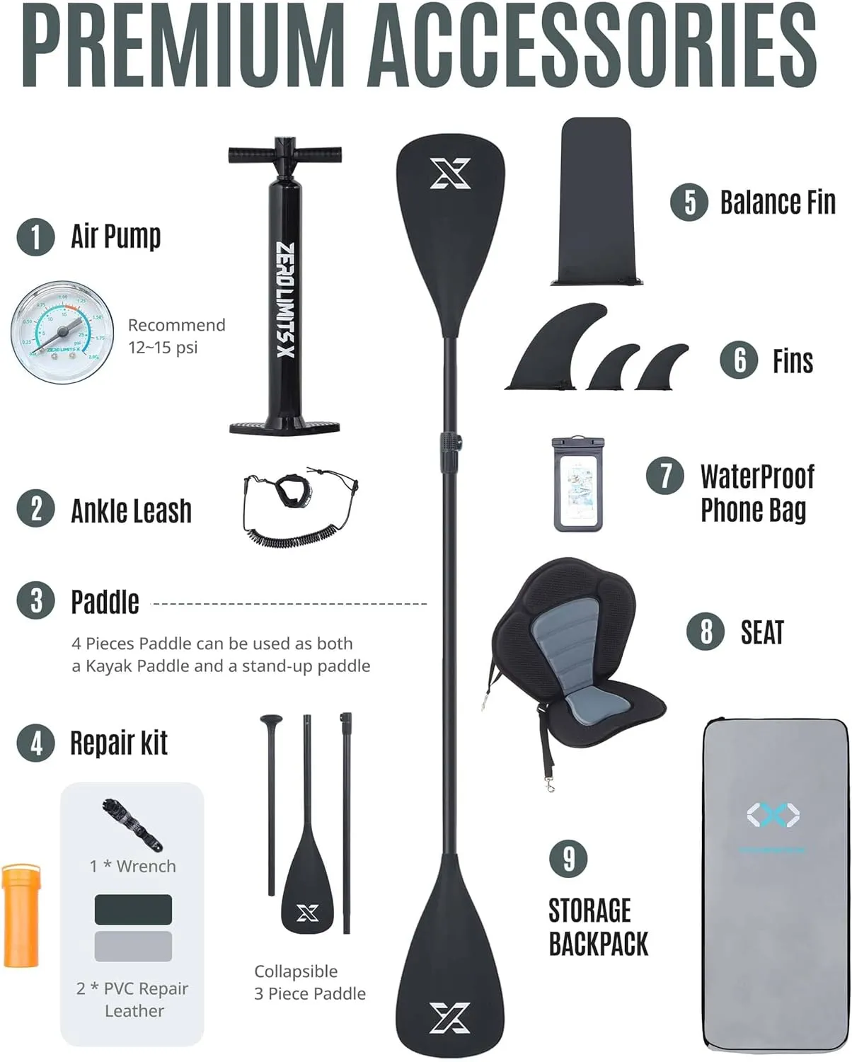 ZLX 10'6" Inflatable Stand Up Paddle Board, Extra Wide Stable Non-Slip Deck Pad, Unique Center Fin, Portable Paddleboard for Adults, Premium SUP for All Skill Levels